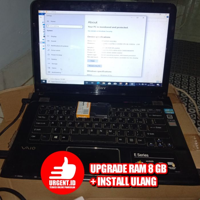 Service laptop Vaio e series e series Sony E series(sve14132cvb) masalah Mau gedein Ram jadi 8 atau 10 Giga,lalu instalin win 10 (termasuk Microsoft office nya).dan mau pasang tp link (agar internet gratis) tolong totalin biaya plus servis nya sekalian besok jam 1 siang