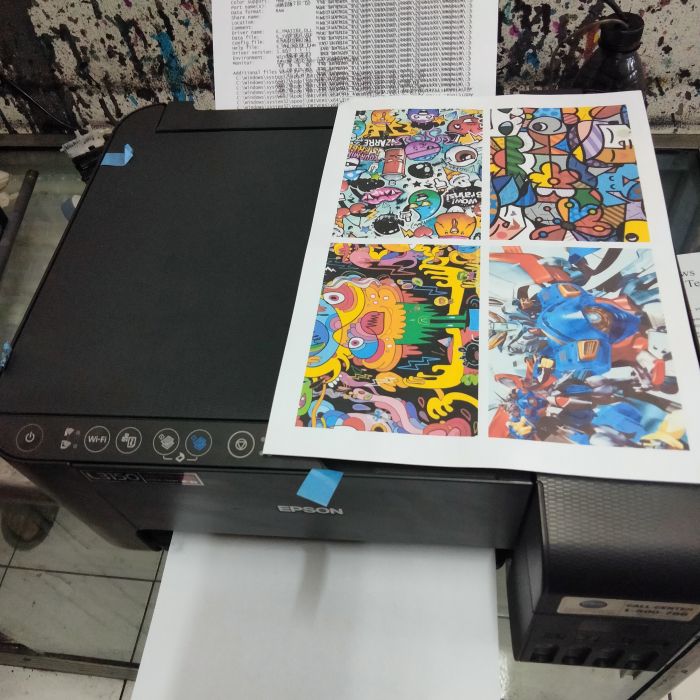 Service printer Epson L3150 L3150 masalah warna hasil print tidak keluar dan ngeblock